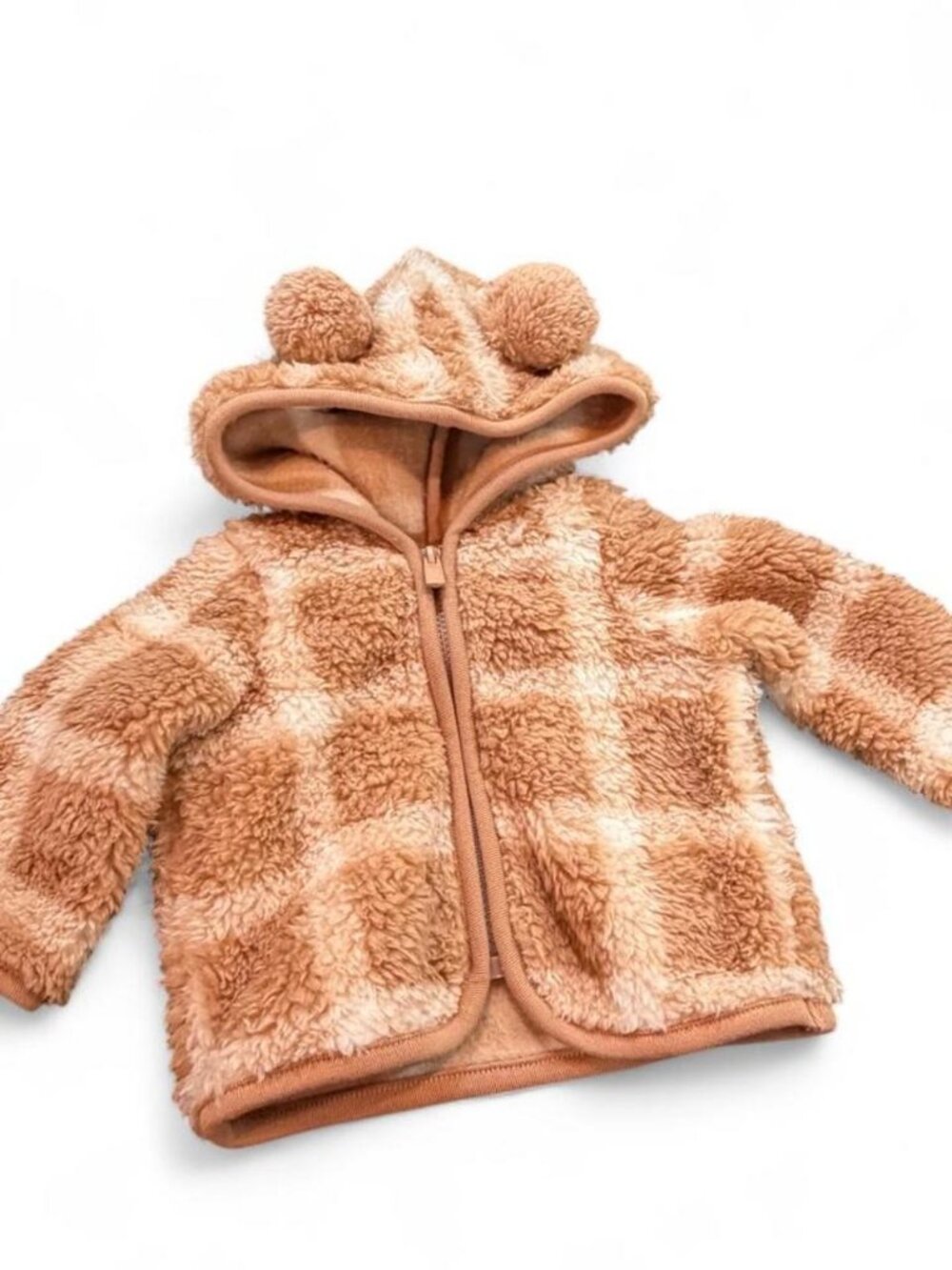 Cat & Jack Checkered Bear Ear Sherpa Hoodie 0-3M NWT